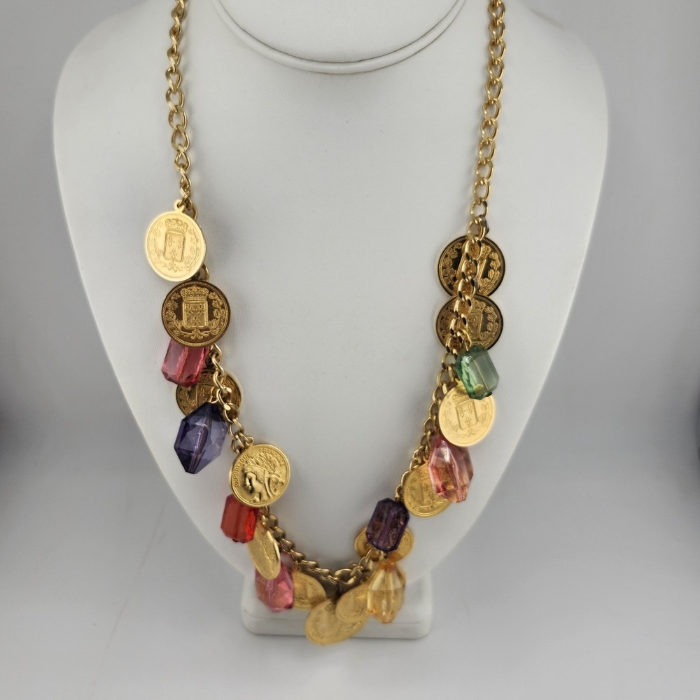 Vintage Joans Collectables Coin And Acrylic Bead Necklaceโ